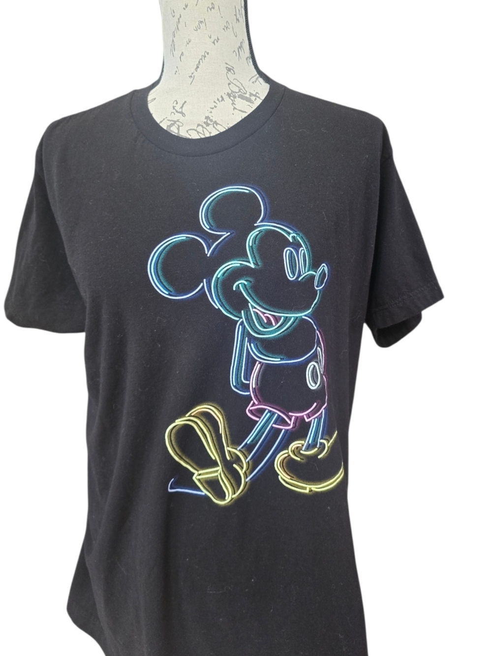 Disney Mickey Mouse Black Neon Short Sleeve Unisex T-shirt L
